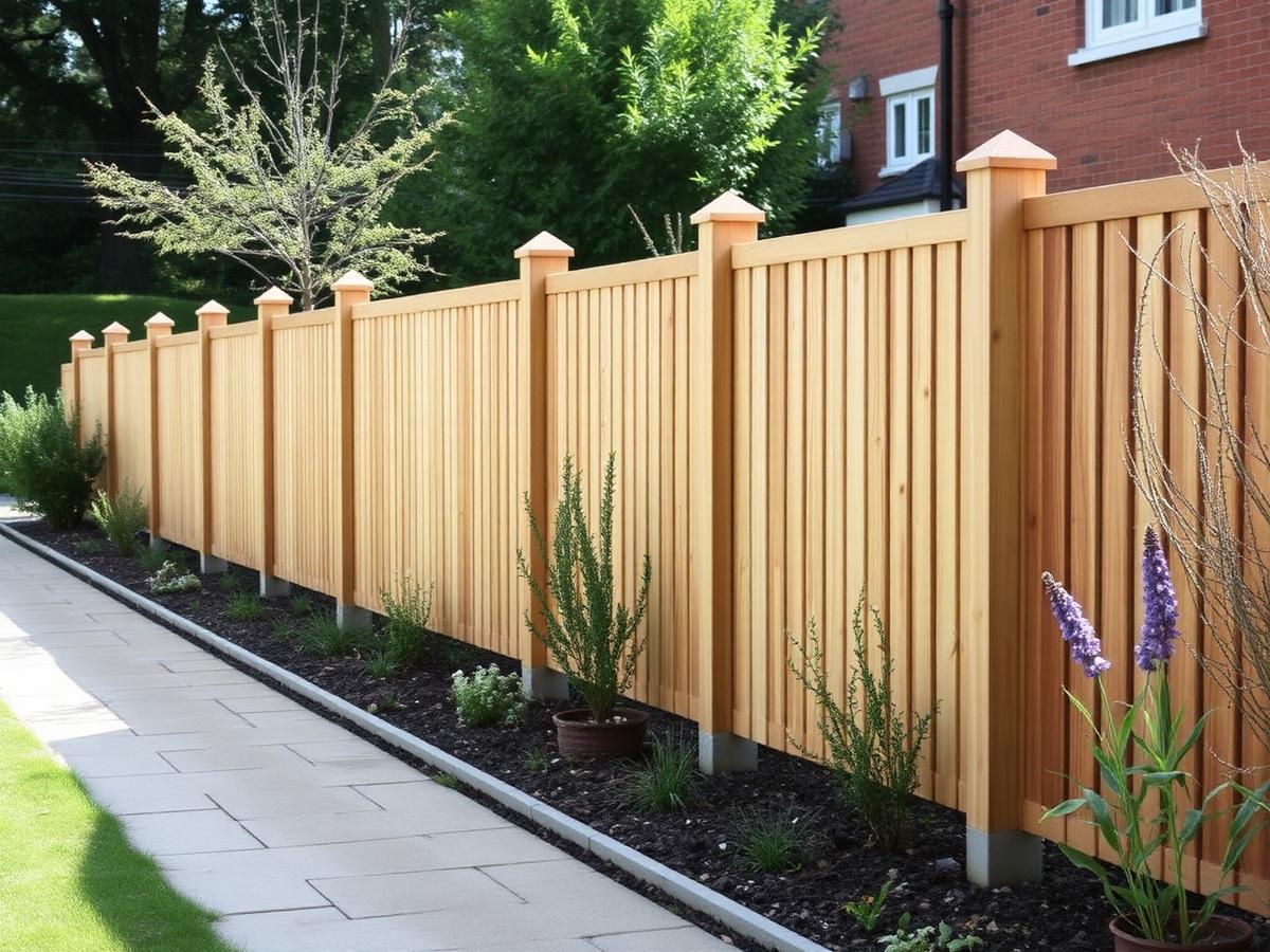 Newly installed timber fence along a tidy garden boundary
